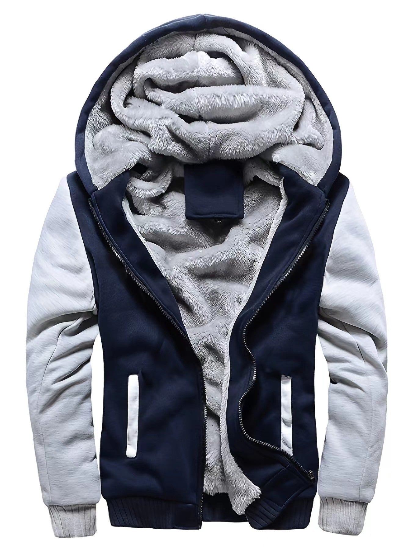 Men'S Winter Thick And Padded Warm Zip Up Hooded Jacket
