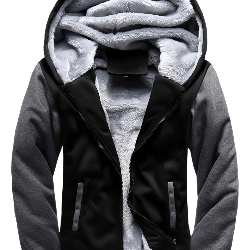 Men'S Winter Thick And Padded Warm Zip Up Hooded Jacket