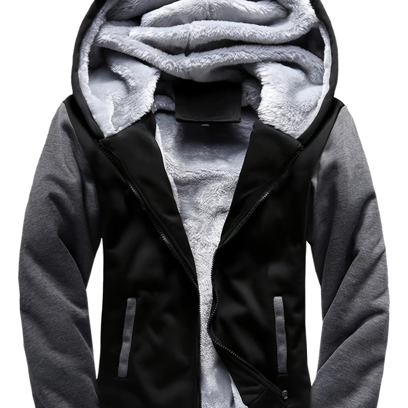 Men'S Winter Thick And Padded Warm Zip Up Hooded Jacket