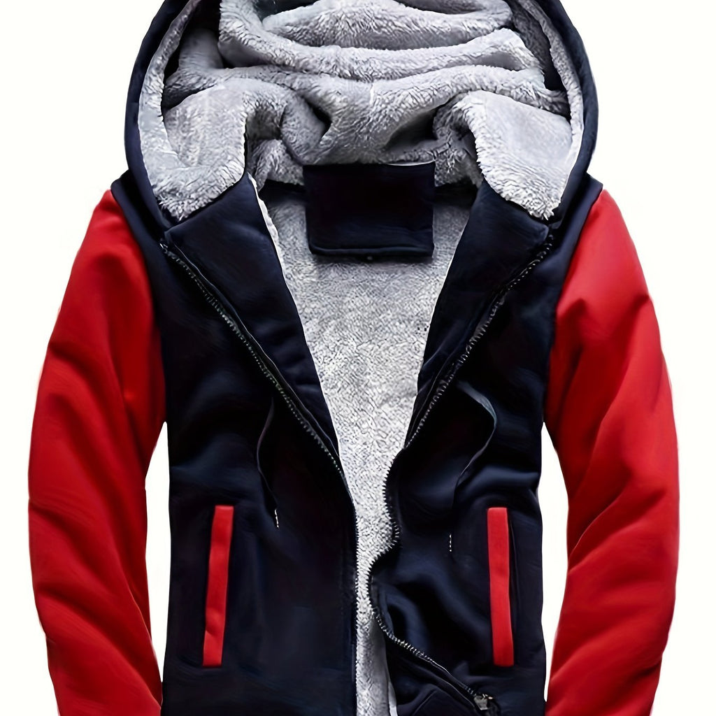 Men'S Winter Thick And Padded Warm Zip Up Hooded Jacket