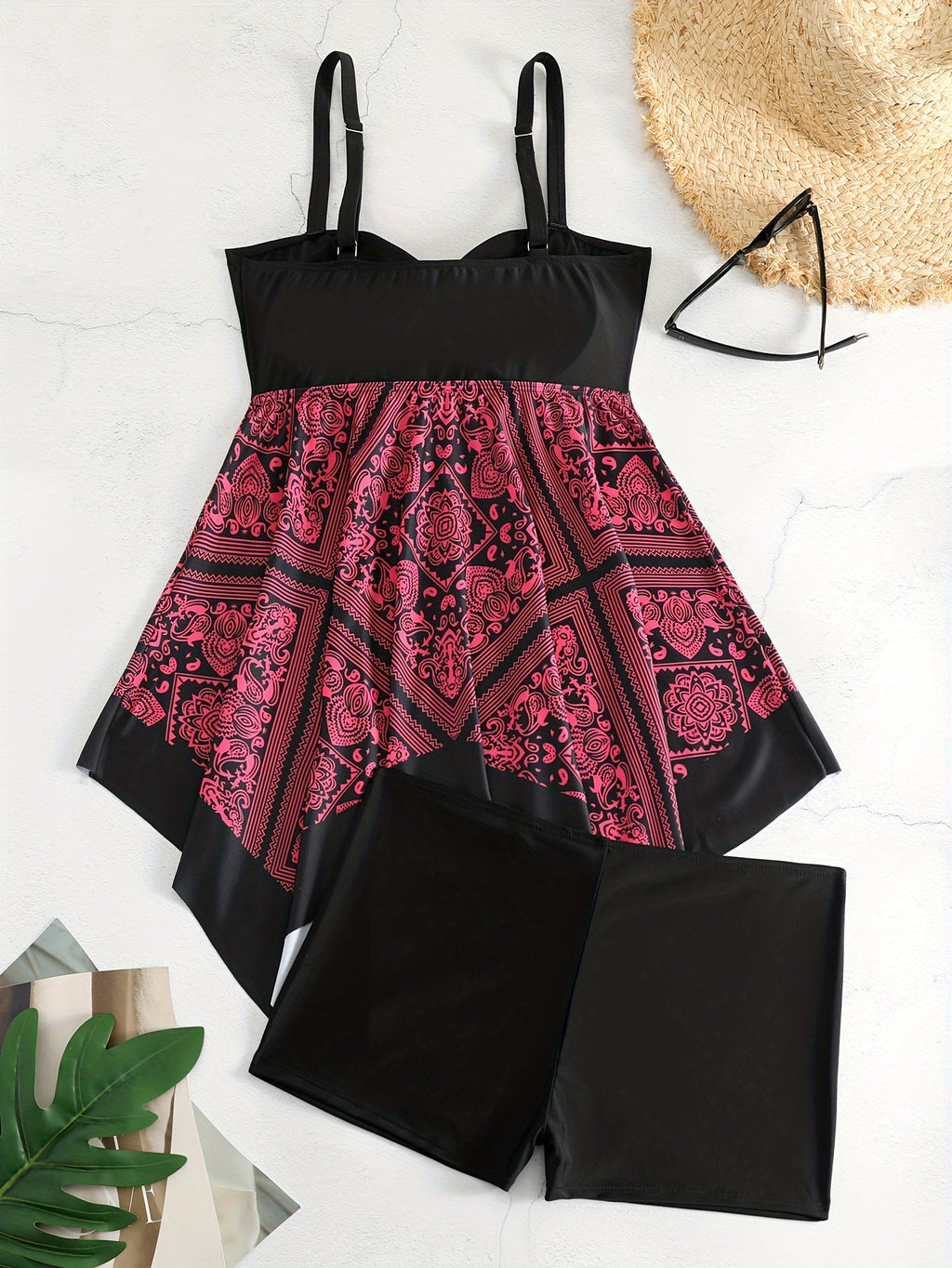 Plus Size Women's Printed One-Piece Swimsuit, Sexy Print Swimwear