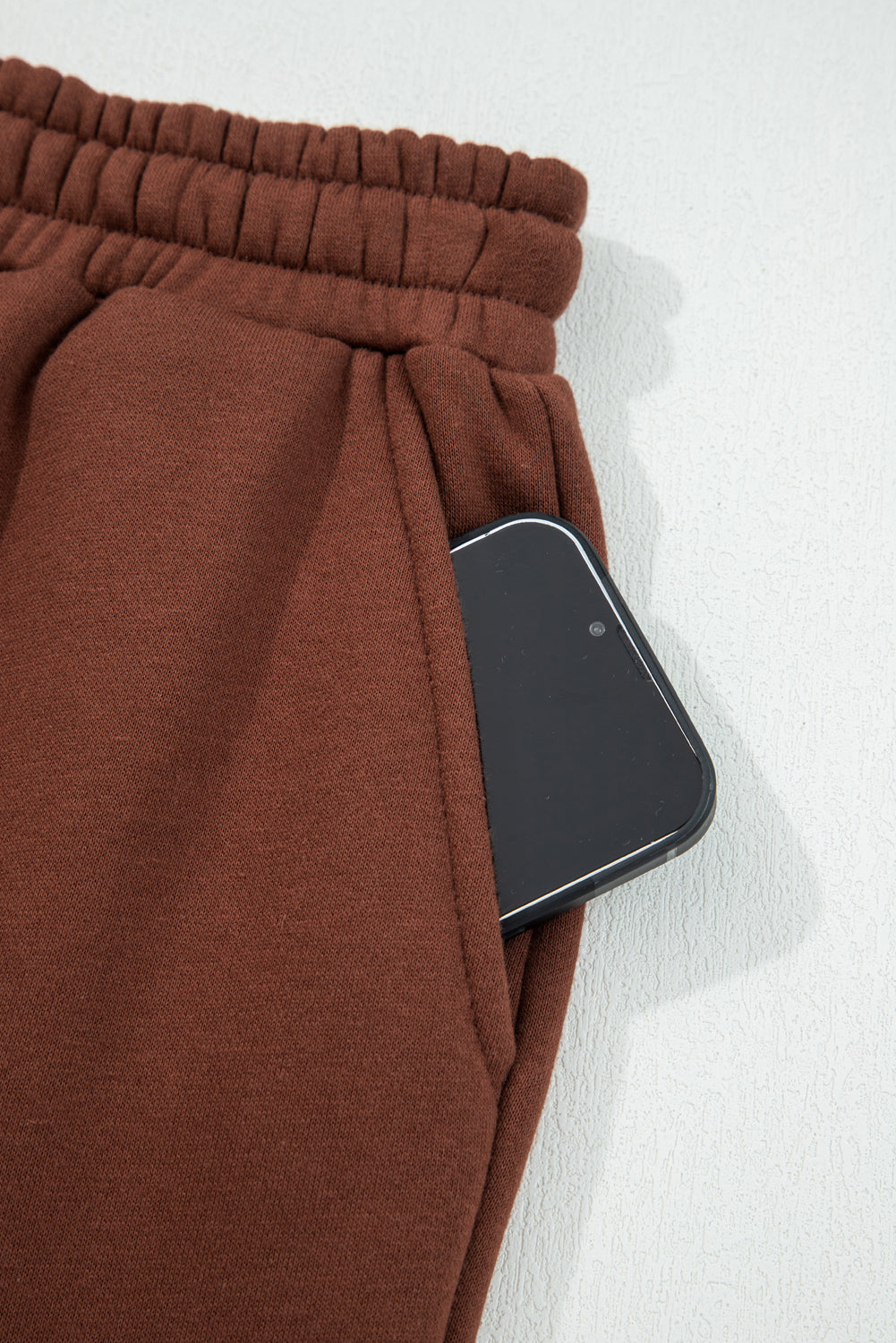 Dearlovers Coffee Fleece Lined Leopard Drawstring Elastic Waist Solid Pants