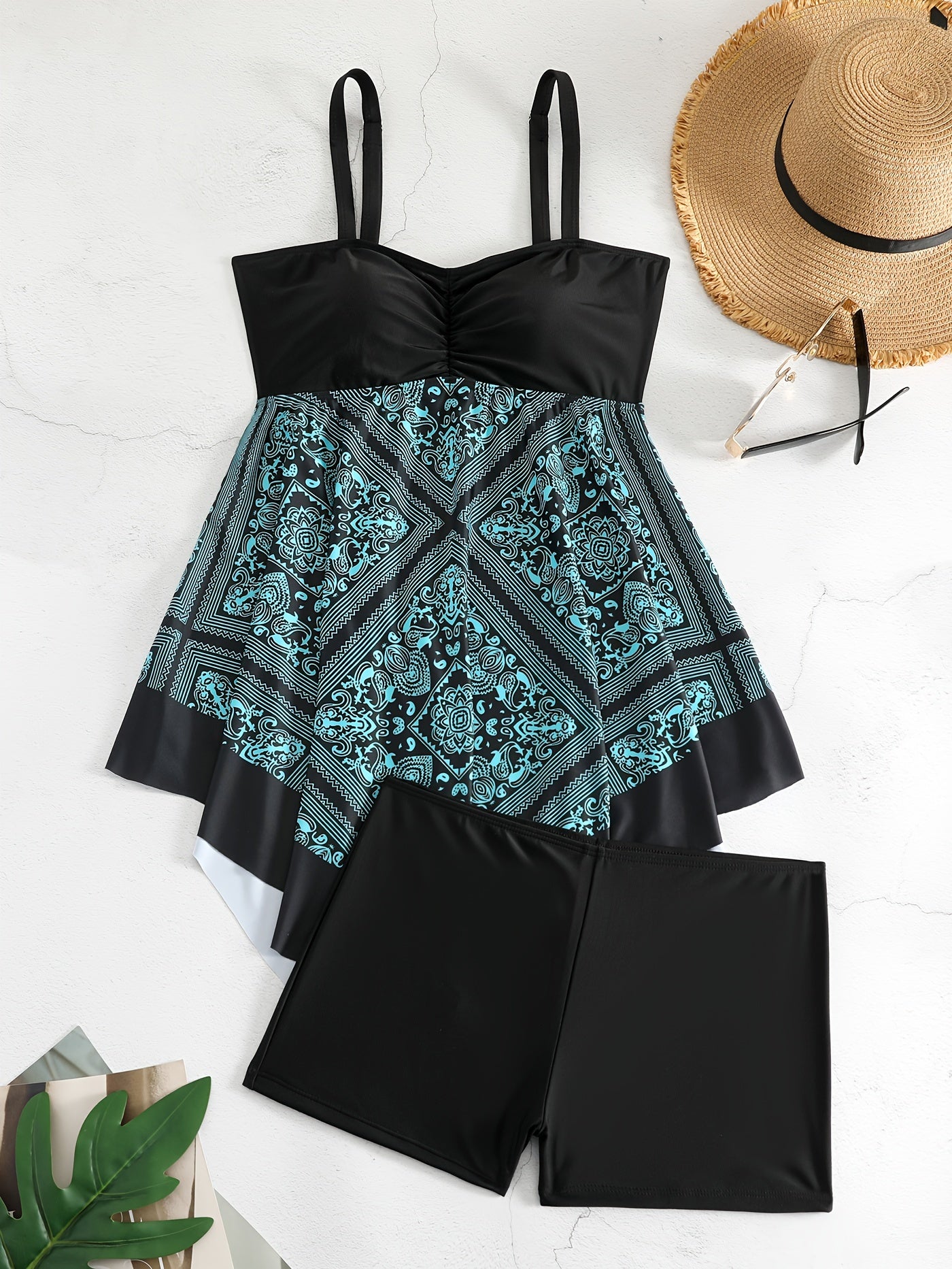 Plus Size Women's Printed One-Piece Swimsuit, Sexy Print Swimwear