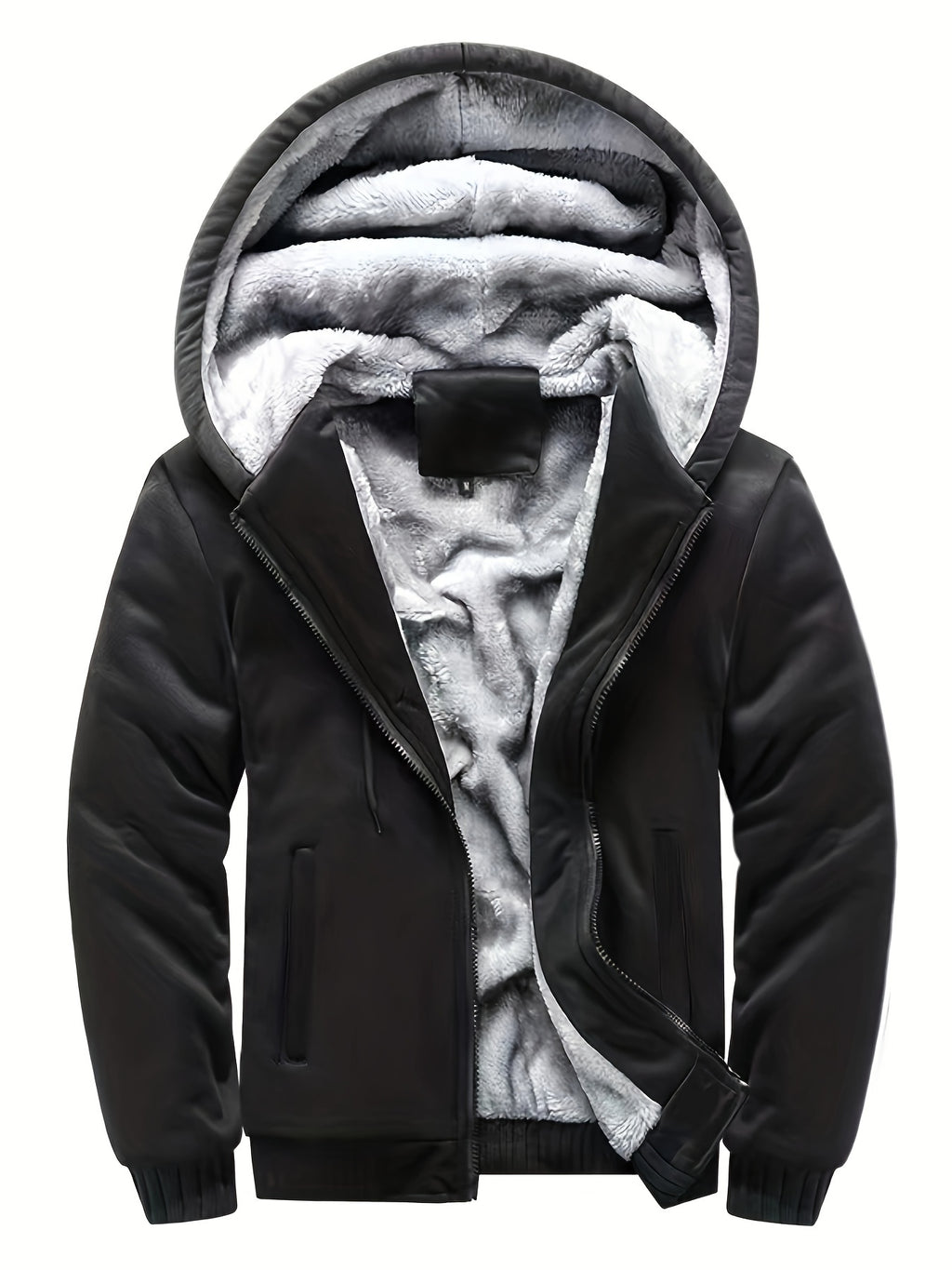 Men'S Winter Thick And Padded Warm Zip Up Hooded Jacket