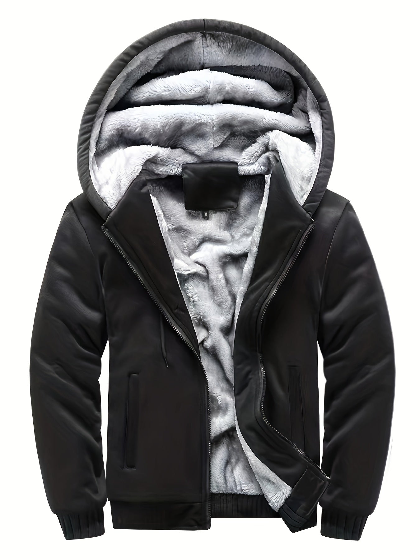 Men'S Winter Thick And Padded Warm Zip Up Hooded Jacket