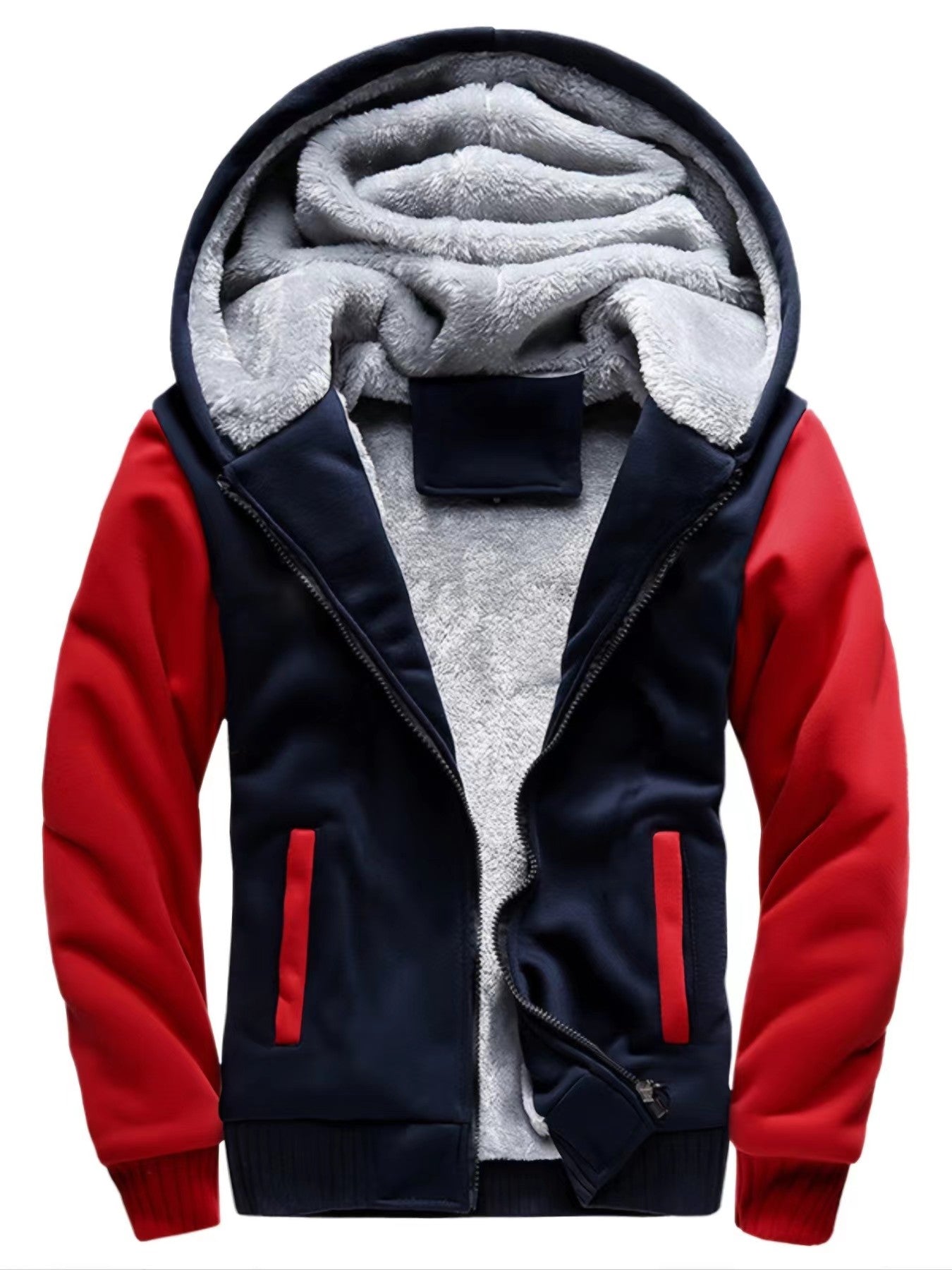 Men'S Winter Thick And Padded Warm Zip Up Hooded Jacket