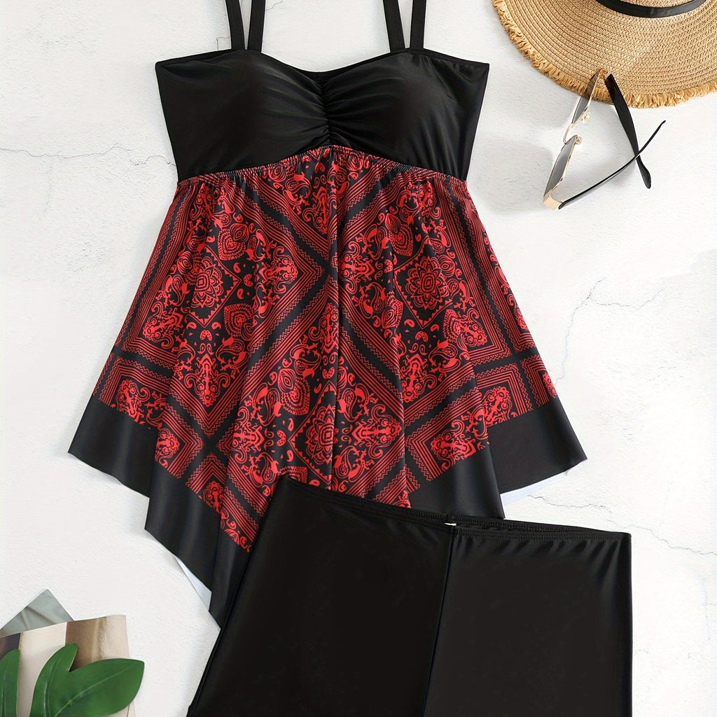 Plus Size Women's Printed One-Piece Swimsuit, Sexy Print Swimwear