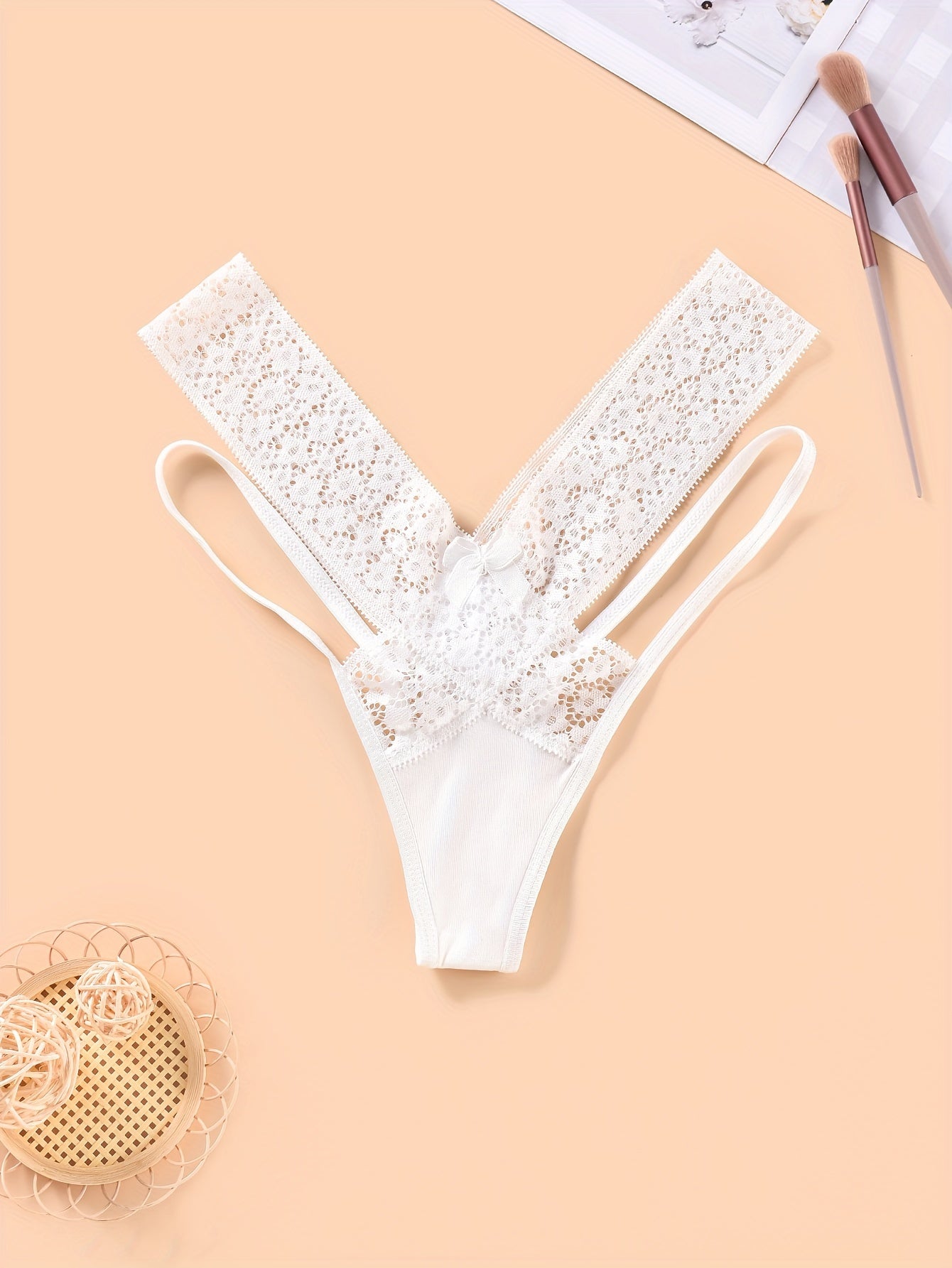 Women's Sexy Lace Underwear - Breathable Low-Rise Seamless Hip Lift Panties with Cross-Back Bow & Semi-Sheer Panels, V-String Triangle Cut - Comfortable Everyday & Special Occasion Lingerie (Hand Washable)