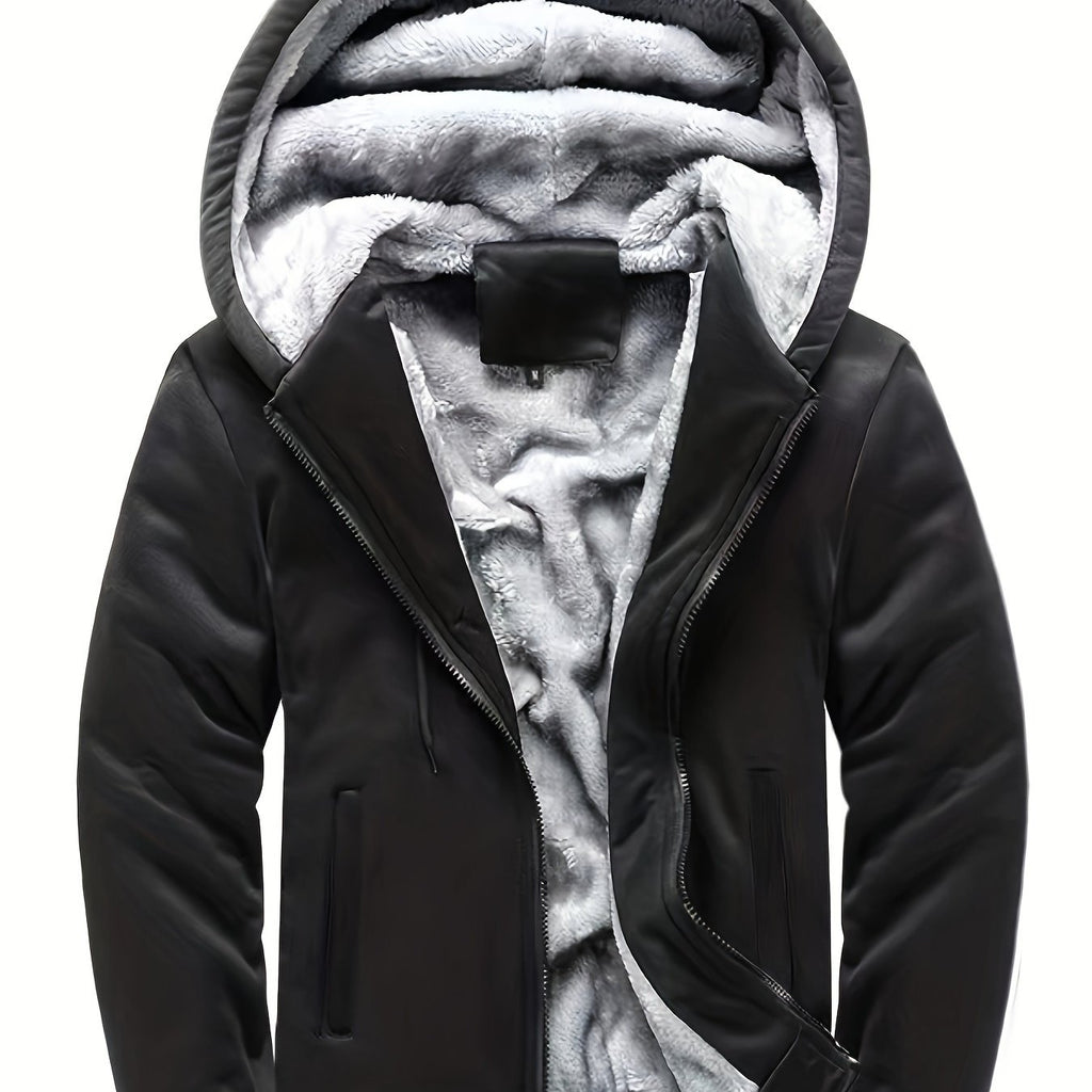 Men'S Winter Thick And Padded Warm Zip Up Hooded Jacket