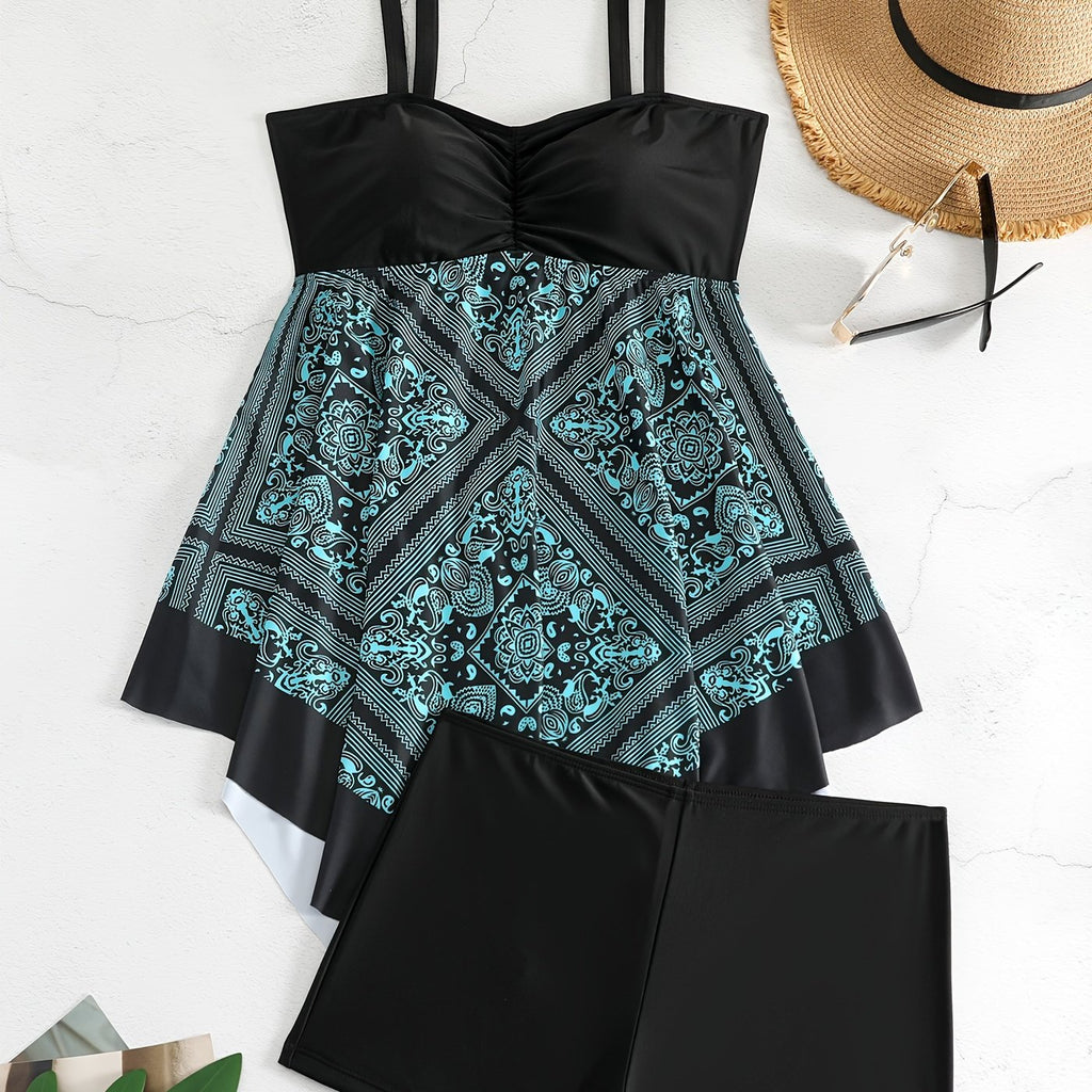 Plus Size Women's Printed One-Piece Swimsuit, Sexy Print Swimwear