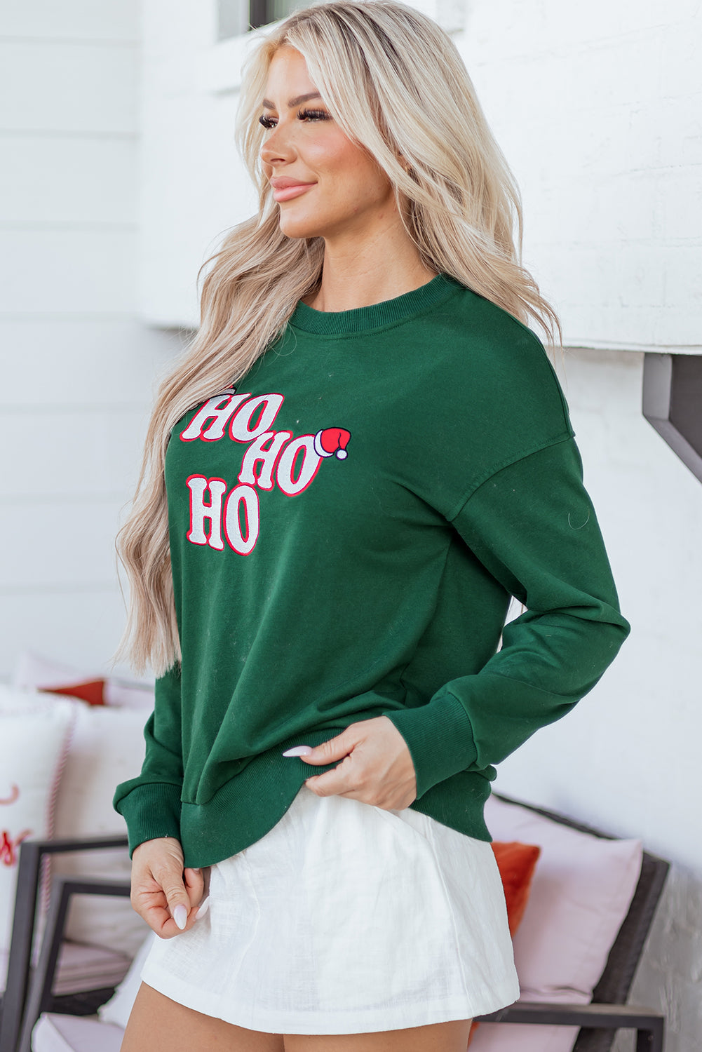 Evergreen Embroidered Letter Graphic Christmas Fashion Sweatshirt