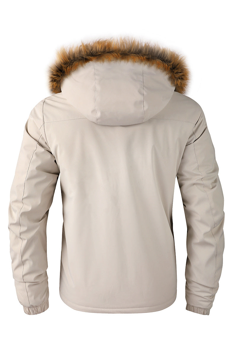 Men'S Winter Windbreaker Jacket with Warm Hood - Maroon Zip-Up Outdoor Coat, Stand Collar, Multiple Pockets, Casual Sporty Design for Cold Weather, Winter Jacket