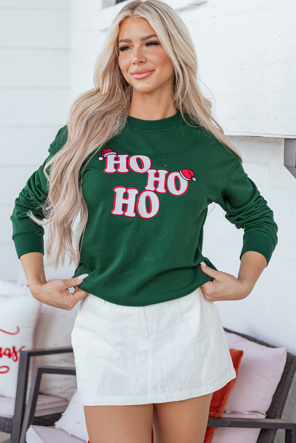 Evergreen Embroidered Letter Graphic Christmas Fashion Sweatshirt