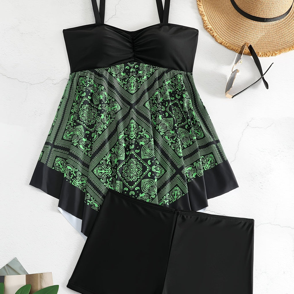 Plus Size Women's Printed One-Piece Swimsuit, Sexy Print Swimwear